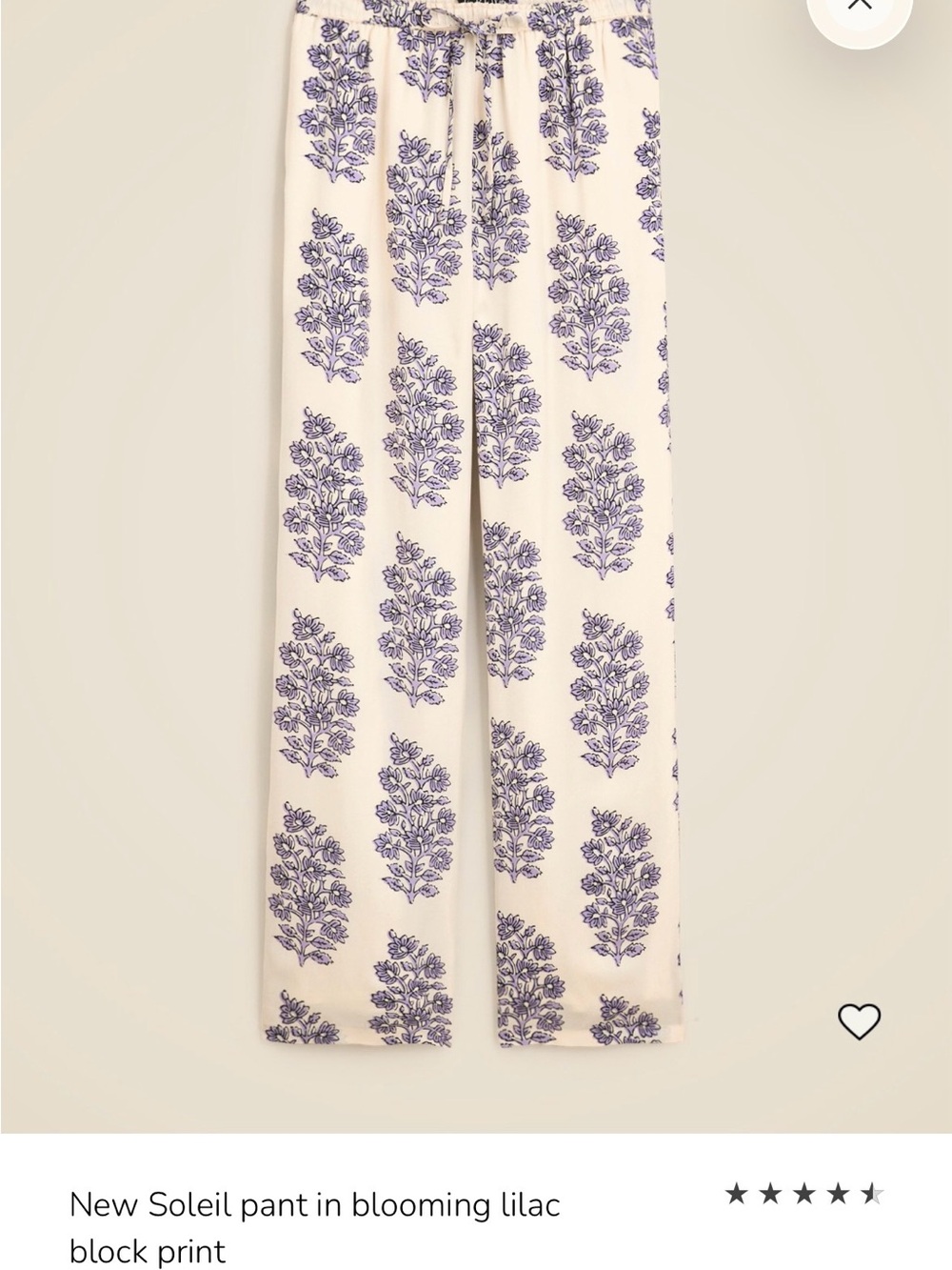 J. Crew Soleil Cream Wide-Leg Pants with Lilac Floral Print
